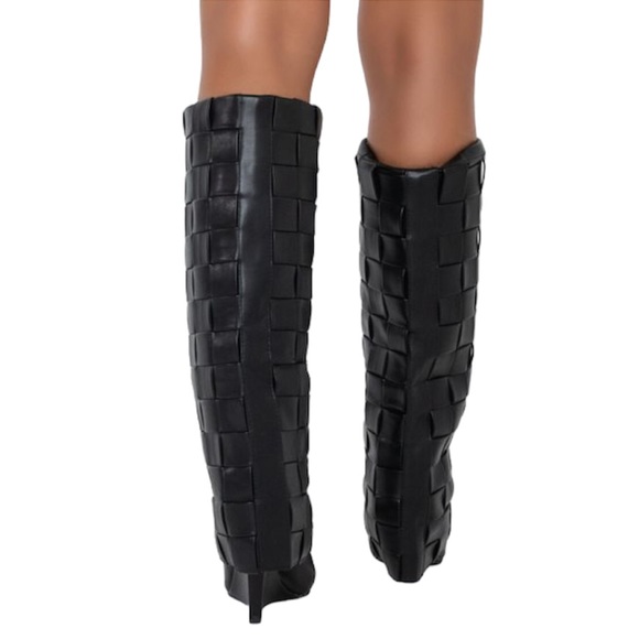 Azalea Wang Black Vegan Leather Tall Slouchy Knee High Ultra Platform Boots - Picture 2 of 4